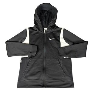Nike Therma Fit Black White Youth Hoodie Full Zip Athletic Sportswear Size L